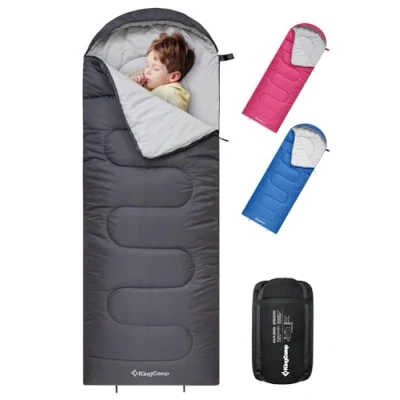 Abbildung von KingCamp Kinderschlafsack Deckenschlafsäcke Leichtgewicht Warm Outdoor für Kinder 3 4 Jahreszeiten Camping Wandern mit Tragetasche, (Grau L Zip, 165x70cm)