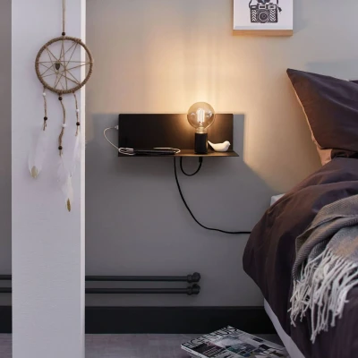 Abbildung von Paulmann 78920 Wandleuchte Devara mit Ablage max. 40 Watt Wand Leselampe Schwarz Leseleuchte Metall Wandlampe E27 ohne Leuchtmittel