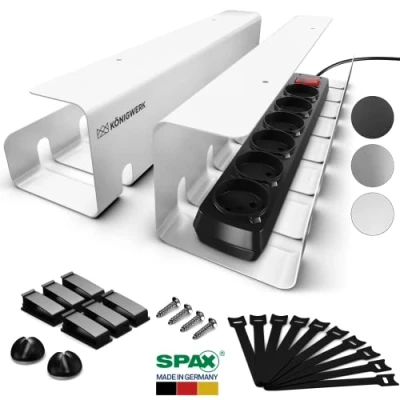 Abbildung von Königwerk Kabelkanal Schreibtisch fürs Kabel Management Inkl. Zubehör Tisch Kabelführung Kabelmanagement durch Kabelschacht Cable Organizer Desk, Weiß