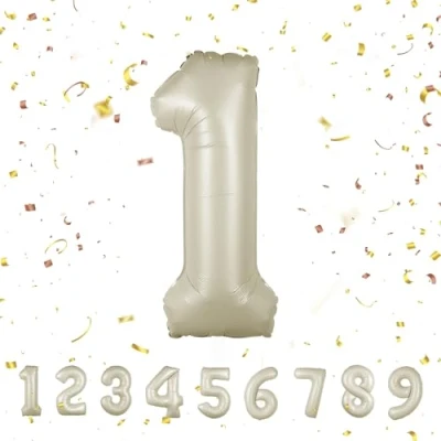 Abbildung von Geburtstag zahlen luftballon 1 jahre Folienballon Kindergeburtstag Deko XXL Beige Riesen in 40&quot; 101cm Geburtstagsdeko Ballon Zahl zum fliegt mit Helium Beige1