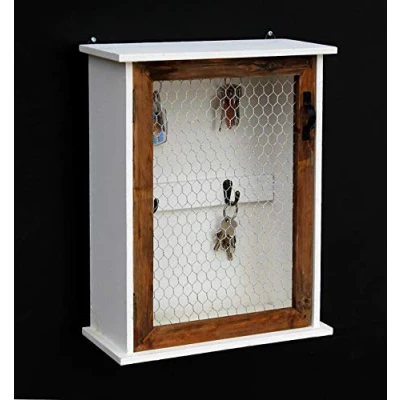 Abbildung von DanDiBo Schlüsselkasten Holz Weiß Schlüsselboard 42 cm Briefablage Wandregal, 12045 Regal Vintage Shabby Landhaus