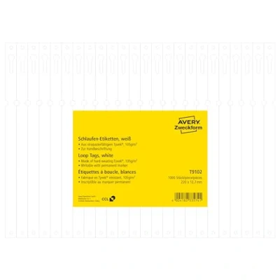 Abbildung von AVERY Zweckform T9102 wetterfeste Schlaufenanhänger 1.000 Stück (220x12,7mm, beidseitig beschriftbare Schlaufen Etiketten, reißfeste Schlüsselanhänger, robuste Pflanzenbeschriftung), Folie, weiß