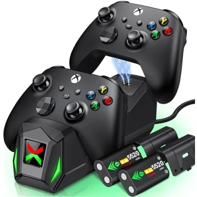 Abbildung von Elegamefy Controller Ladestation mit 2x5520mWh Akku für Xbox Serie XS, Battery Pack One/One S/X/Elite 4 Akkudeckeln Zubehör