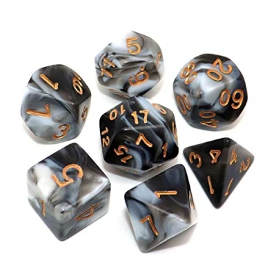 Abbildung von CREEBUY Polyedrisches Würfelset für Dungeon and Dragons, MTG, Rollenspiele, D20, D12, D10, D8, D6, D4, Schwarz Weiß