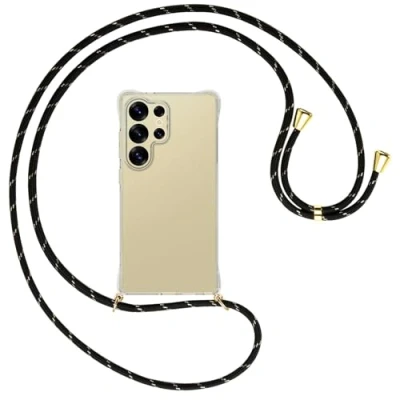 Abbildung von mtb more energy® Handykette kompatibel mit Samsung S25 Ultra schwarz/Gold/Metallteile: Gold Smartphone Hülle zum Umhängen Anti Shock Full TPU Case