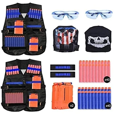 Abbildung von EXTSUD Protektorenjacke 2er Taktische Weste Jacke Set (Kids Tactical Vest für Nerf Zubehör mit 80 Darts Nachfüllpack, 2 tlg., Guns N Strike Elite), Elite Serie