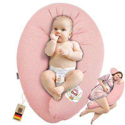 Abbildung von SEI Design Stillkissen Seitenschläferkissen Babynestchen mit EPS Mikroperlen, Schwangerschaftskissen Bezug, Bezug 100% Baumwolle