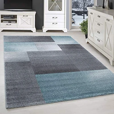 Abbildung von Teppich Kariert Design, SIMPEX24, Läufer, Höhe: 11 mm, Kurzflor Wohnzimmer Design Blau im modern Stil