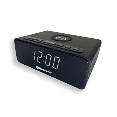 Abbildung von Roadstar CLR 700QI Radiowecker mit LCD Display, QI für Kabelloses Laden Ihrer Geräte, Zwei Weckzeiten und Schlaf Timer, 10 Senderspeicher, Radio Tuner, Schwarz