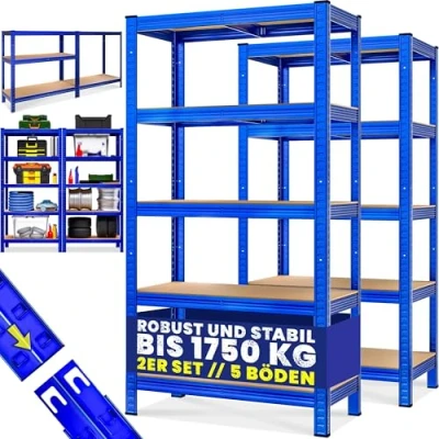 Abbildung von Monzana® 2X Schwerlastregal 180x90x40cm blau 1750kg 10 MDF Platten Montagematerial Kellerregal Lagerregal Steckregal Metallregal Werkstattregal