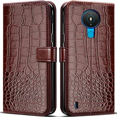 Abbildung von PKQTOP Hülle für Nokia 1.4 Handyhülle,Klappbar Tasche Case,Standfunktion,Kartenfach,Silikon Bumper,Stoßfeste Schutzhülle Cover
