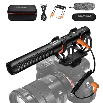 Abbildung von comica VM20 Kamera Mikrofon, Super Kardioid Kondensor Shotgun Video Mikrofon mit OLED Power Display &amp; Low Cut Filter Modi,Externes Richtmikrofon für DSLR und Smartphone usw