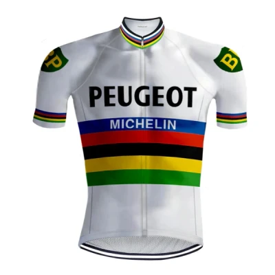 Abbildung von Retro Radtrikot Peugeot Regenbogen RedTed