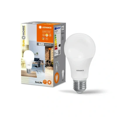 Abbildung von LEDVANCE SUN@HOME CLASSIC LED Lampe, weiß, 12W, 1055lm, Glühlampenform &amp; E27 Sockel, biodynamische Funktion, regulierbares Weißlicht (2700 6500K), dimmbar, App oder Sprachsteuerung, lange Lebensdauer