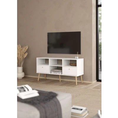 Abbildung von Home affaire TV Board &quot;Bodo Möbel, Unit, Mediamöbel, Regal&quot;, 2 Schubladen und 4 offene Fächer, Beine Griffe aus Massivholz