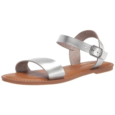 Abbildung von Amazon Essentials Damen Sandale mit Zwei Riemen und Schnalle, Silber, 41 EU Weit
