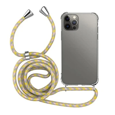 Abbildung von MyGadget Handykette für iPhone 12 Pro Max [ TPU Hülle mit verstellbaren Band ] Handyhülle Handyband zum Umhängen Kordel Schnur Case Schutzhülle Gelb Lila