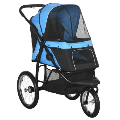 Abbildung von PawHut Hundebuggy Katzenbuggy mit Reflektoren, Faltbarer Hundewagen, (1 tlg), für Garten, Balkon, Blau