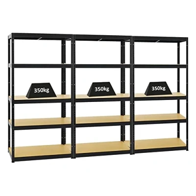 Abbildung von PROREGAL Mega Deal 3er Set Schwerlastregale Slim Elephant 180x90x45cm mit 5 Ebenen Fachlast 350kg Schwarz