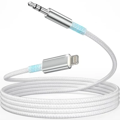 Abbildung von Esiposs Aux Kabel Auto für i phone 1,2M [MFi Zertifiziert] 3,5 mm Auf Lightning HiFi Audio Cable Kompatibel mit 14/13/12/11/X/8/7/i OS Auto/Kopfhörer/Lautsprecher, Silber