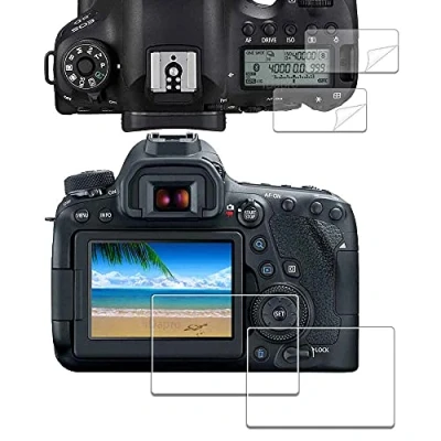 Abbildung von iDaPro Displayschutz Schutzfolie für Canon EOS 6D Mark II 6D2 + Oben PET Displayfolie 9H Härte Gehärtetes Glas Displayschutzfolie Einfache Installation [2+2 Stück]