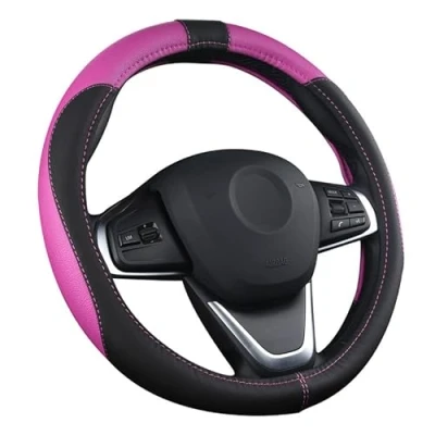 Abbildung von OFZVEO Auto Lenkrad Abdeckung Lenkradschutz Lenkradhülle PU Leder Universal 37 38cm / 15&quot; rutschfest Atmungsaktiv Langlebig (Pink)
