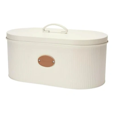 Abbildung von ZauberDeko Brotkasten Weiß Metall mit Deckel Oval Brotbox Aufbewahrung Brot 33 cm
