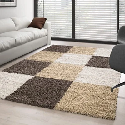 Abbildung von Carpettex Hochflor Teppich Kariert Design, Läufer, Höhe: 30 mm, Wohnzimmer Design Modern verschidene farben und größen