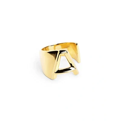 Abbildung von SINGULARU Personalisierter Ring Letter Signet Gold Verstellbarer Massiver Messing mit 18kt Vergoldung. Einheitsgröße Damenschmuck Buchstabe A
