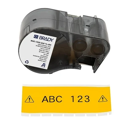 Abbildung von Brady Vinyl Etikettenband für Etikettendrucker BMP51/BMP53/M511 Klebeetiketten Schwarz auf Gelb (38,10 mm (B) x 7,62 m (L)) M5C 1500 595 YL BK