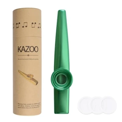 Abbildung von WANDIC Aluminiumlegierung Kazoo und 3 Membranflöte Membranmund Kazoos mit Vintage Geschenkbox, Grün