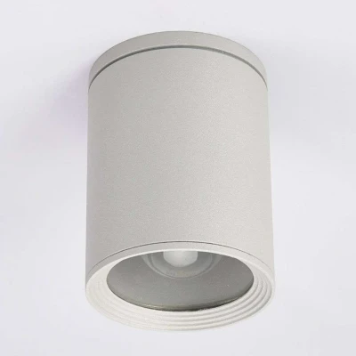 Abbildung von Lucande Außendeckenstrahler Minna, silber, 14 cm, IP54, E27