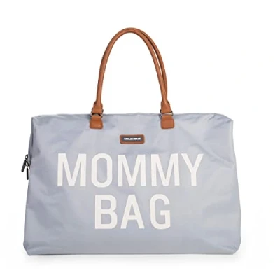 Abbildung von Childhome, Mommy Bag, Wickeltasche, Mutterschaft, Reisetasche, Großes Fassungsvermögen, Wickelunterlage, Verstellbarer Schulterriemen, Unterteilt, Isotherm Tasche, Kofferdurchführung, Grau/Ecru