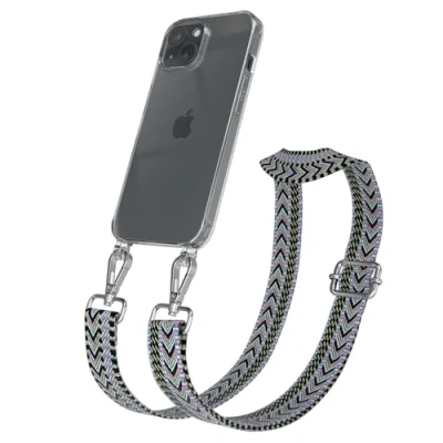 Abbildung von EAZY CASE Handykette mit verstellbarem Trageriemen für iPhone 15 Taschengurt zum Wechseln transparenter Handyhülle Hülle dünner Schulterriemen in Lila Grün Silber