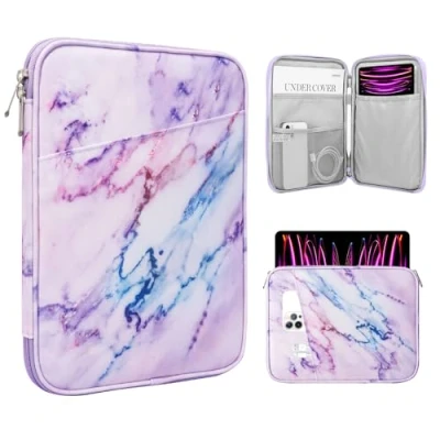 Abbildung von TiMOVO 13 Zoll Tablet Hülle mit Tasche für iPad Air 13&quot;, Pro 12.9&quot;, Galaxy Tab S9+/S9 Plus/S10+/S10 Plus/S9 FE+/S9 FE Plus 12.4&quot;, Remarkable Paper 11.8&quot;, Marmor Lila &amp; Blau