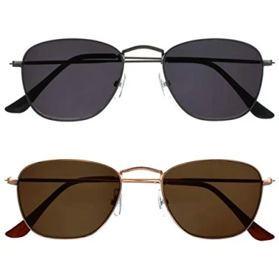 Abbildung von OPULIZE Sky Sonnenbrille 2er Pack Dünner Rand Metallfassung In Klassischer Form Kratzfest Getönte Linse UV400 Schutz Metallgrau Gold Herren Damen SS95 79