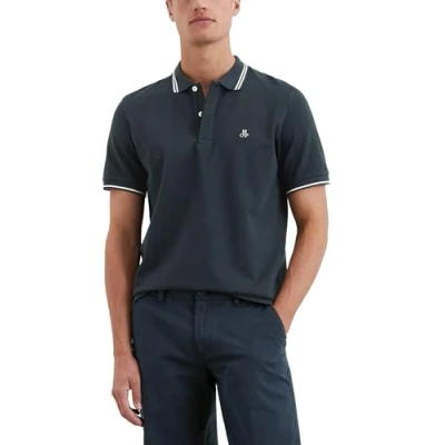 Abbildung von Marc O&#039;Polo Herren Kurzarm Poloshirt aus Bio Baumwolle Regular Fit, Blau (Dark Navy), XXL