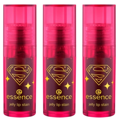 Abbildung von essence Superman jelly lip stain, Lipgloss, Nr. 01, langanhaltend, schnelltrocknend, sofortiges Ergebnis, gelig, vegan, ölfrei, ohne Parabene, Mikroplastikpartikel, 3er Pack (3x4g)