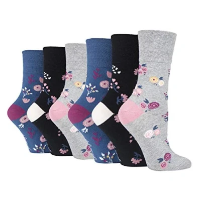 Abbildung von Gentle Grip 6er Pack Damen Baumwolle Ohne Gummibund Socken mit Bunt Elegant Motiv (37/38, SOLRH216)