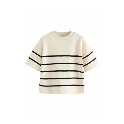 Abbildung von Next SOFT Touch Heavyweight COSY Striped Tshirt print, Damen, Größe: Large, Ecru navy