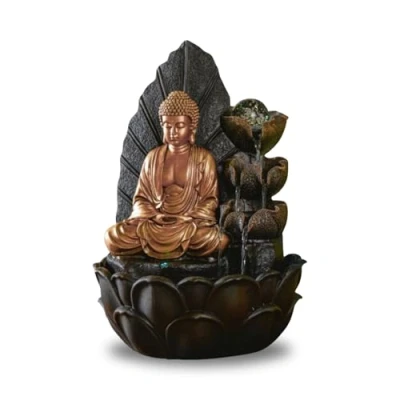 Abbildung von ZEN&#039;LIGHT, Zimmerbrunnen Buddha Hartha, Dekoration Zen und Feng Shui, originelles Geschenk Buddha, LED Beleuchtung Mehrfarbig, leise Pumpe, L 27 x B H 40 cm