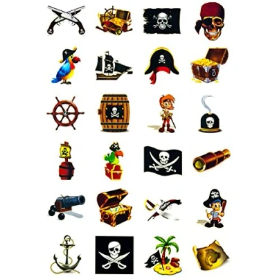 Abbildung von Oblique Unique Piraten Tattoo Kinder Set 48 Kindertattoos Verschiedene Motive für
