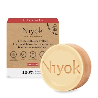 Abbildung von Niyok® 2 in 1 Feste Dusche + Pflege &quot;Intense Red&quot; (80g) Naturkosmetik Duschseife Festes Duschgel für alle Hauttypen Vegane Seife Körper &amp; Hände Plastikfrei Vegan