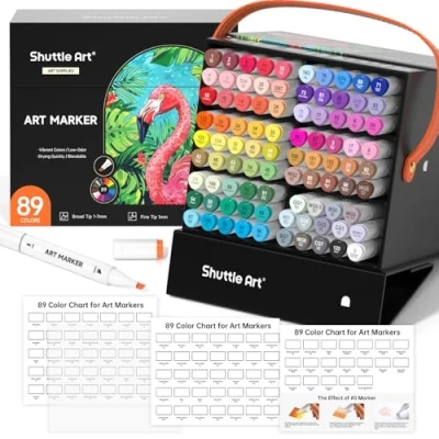 Abbildung von Shuttle Art 88 bunte Alkohol Marker, doppelseitiges Stifte Set mit 1 Nr.0 Graphic Marker für Kinder &amp; Erwachsene zum Zeichnen, Illustration, Skizzieren