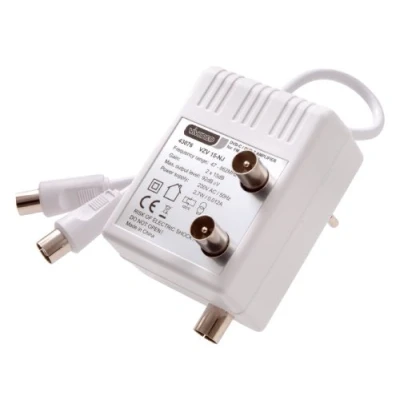 Abbildung von Vivanco STVZV 15S NJ DVB C / T TV Zweigeräteverstärker (Koax Kupplung 2x Koax Stecker)