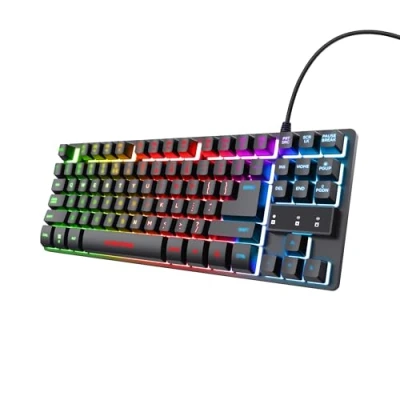 Abbildung von Trust Qwertz DE GXT833 THADP TKL Gaming Tastatur (Beleuchtet, Multimediatasten)