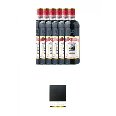 Abbildung von Killepitsch Kräuterlikör 6 x 0,7 Liter + Schiefer Glasuntersetzer eckig ca. 9,5 cm Durchmesser