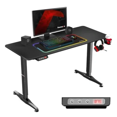 Abbildung von huzaro Hero 8.5 Stehschreibtisch mit Memory Funktion, Ergonomic, Schreibtisch, Höhenverstellbarer Tisch, Elektrisch, PC Tisch Sitz &amp; Stehpult 140 x 60 cm Aluminium Carbon Tischplatte Schwarz