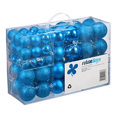 Abbildung von Relaxdays Weihnachtskugeln 100er Set, Weihnachtsdeko, matt, glänzend, glitzernd, Christbaumkugel, 3, 4 &amp; 6cm, Petrolblau, Petrol