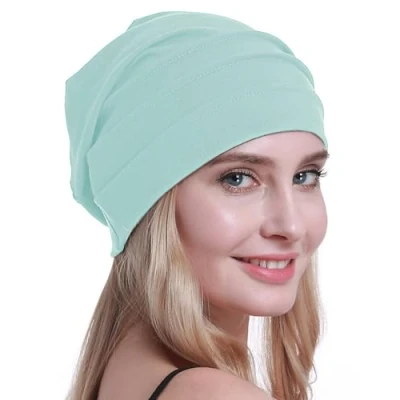 Abbildung von osvyo Baumwolle Chemo Hüte Soft Caps Krebs Kopfbedeckungen für Frauen Haarausfall versiegelt Verpackung,LICHT Pistachio